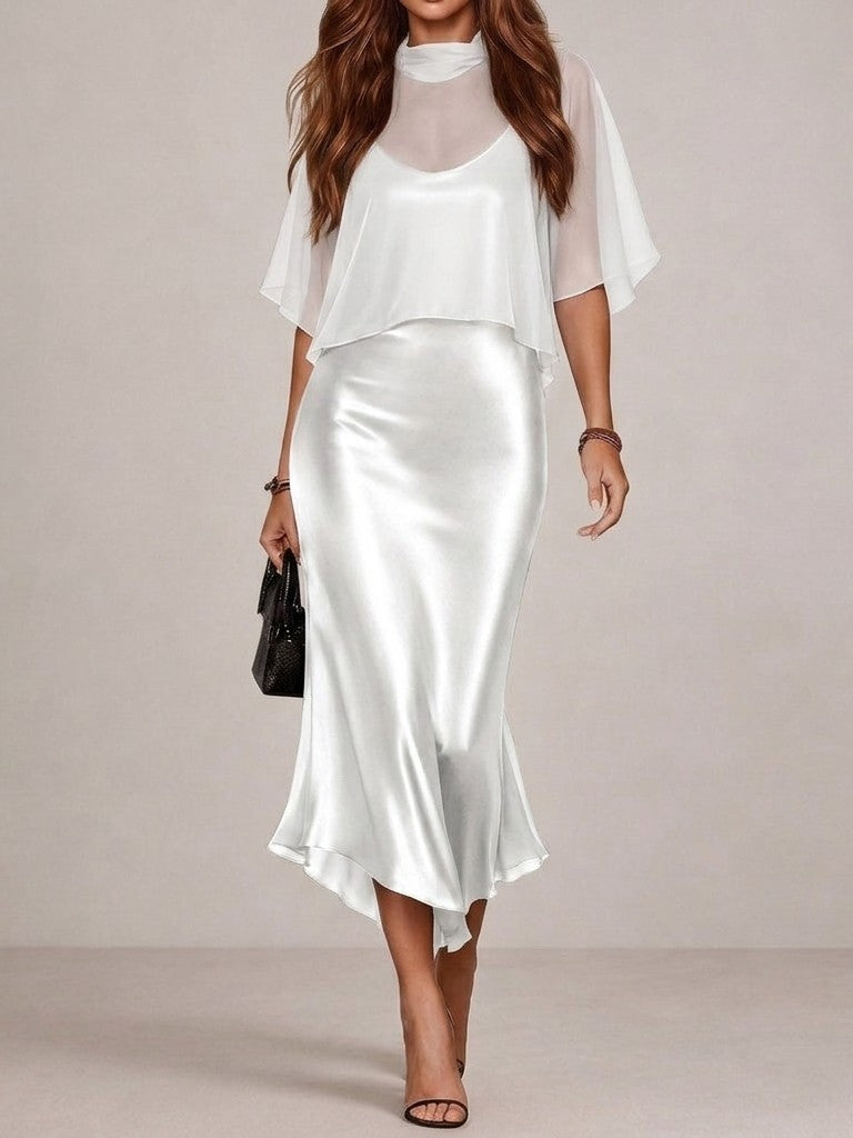 Chic Sheer Chiffon Satin Slip Dress