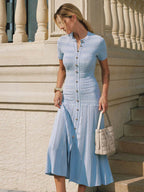 Pointelle Knit Button-Front Midi Dress