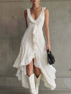 Asymmetrisches ärmelloses Midikleid mit Rüschen