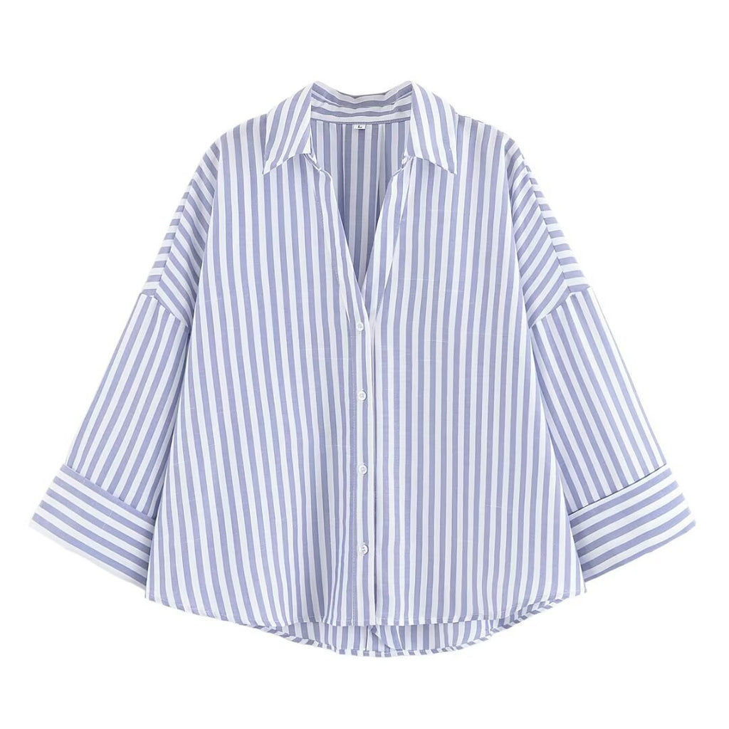 Wide-Sleeve Button-Front Relaxed Shirt