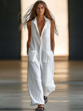 Deep V-Neck Sleeveless Maxi Jumpsuit