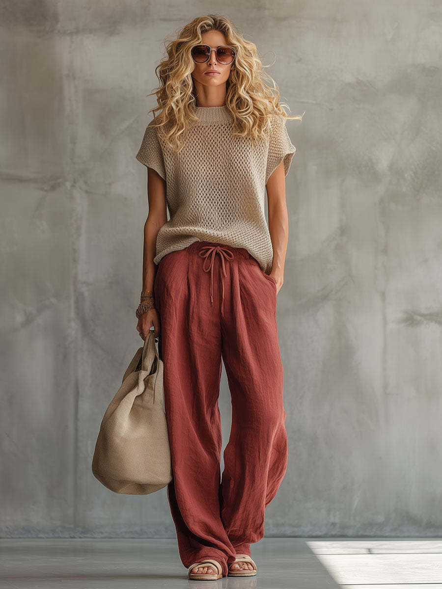 High Waist Drawstring Loose Fit Casual Pants