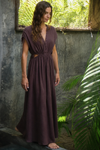 Linen V Neck Cut Out Midi Dress