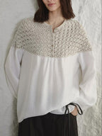Crochet-Yoke Long-Sleeve Blouse
