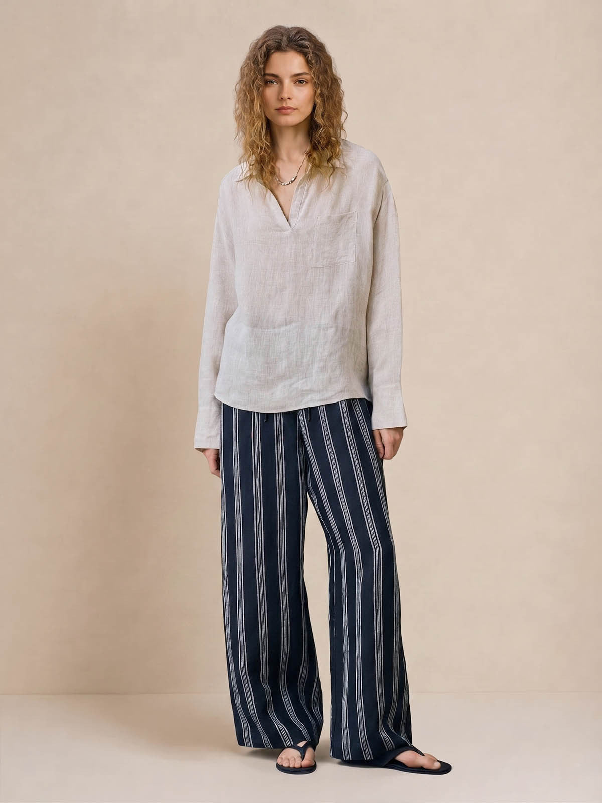 Linen V-Neck Slouchy Shirt