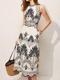 Floral Cut Out Waist Midi Dress