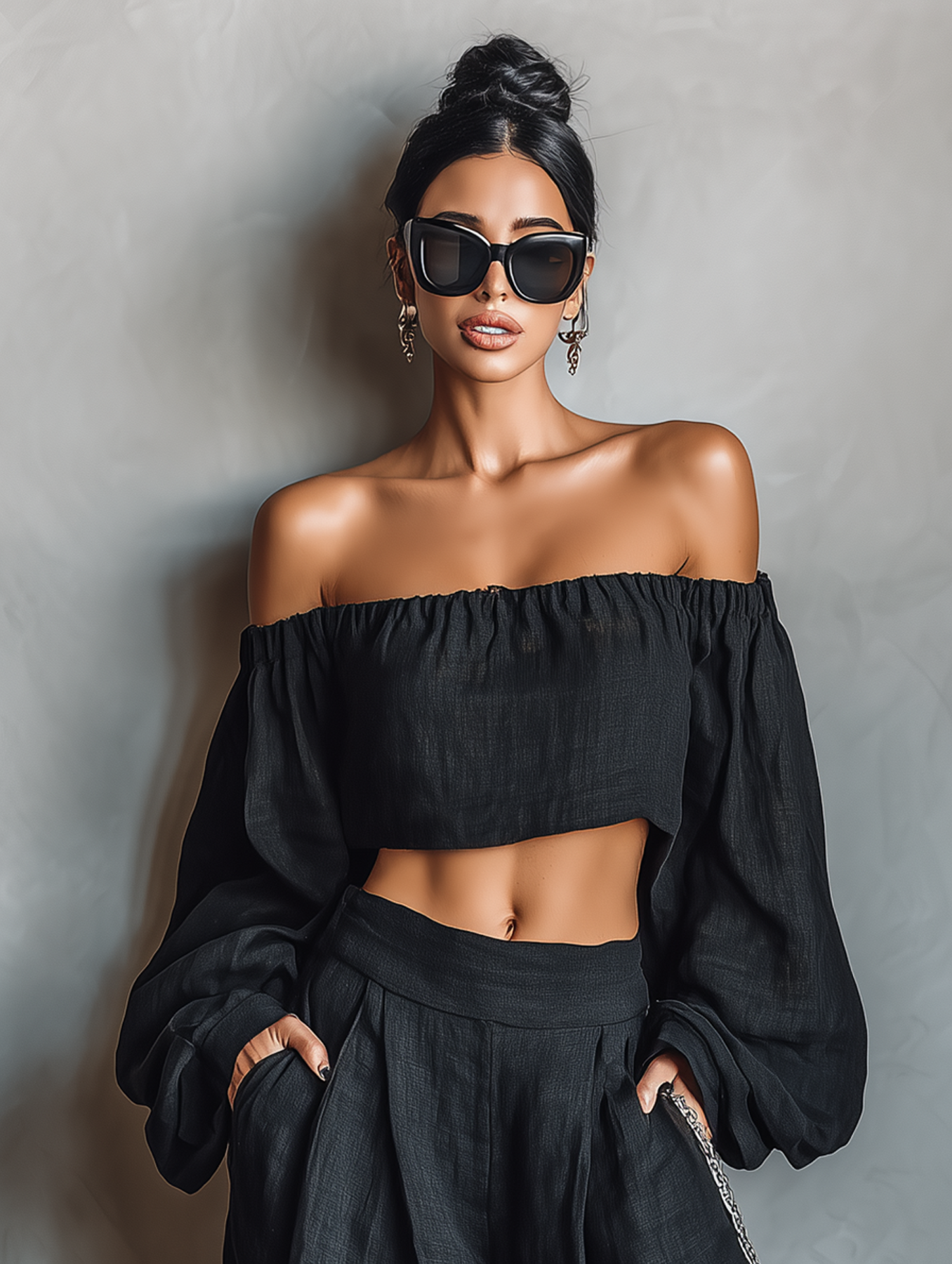 Linen Off-Shoulder Crop Top and Wide Leg Pants Set - Boho Chic Loose Fit Women's Summer Outfit