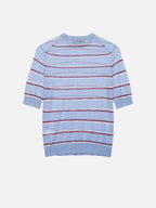 Light Blue Striped Cotton Knit Sweater