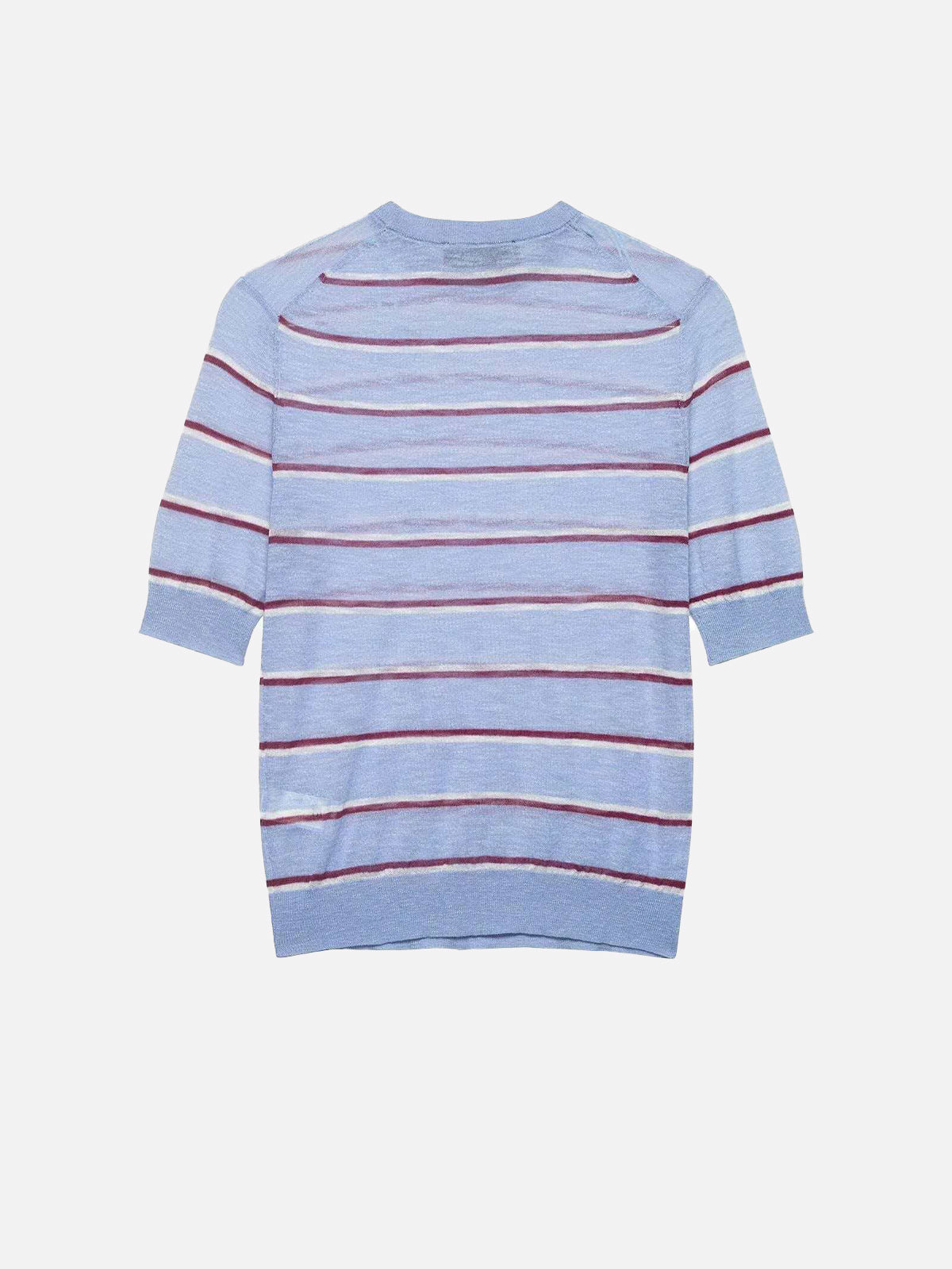 Light Blue Striped Cotton Knit Sweater