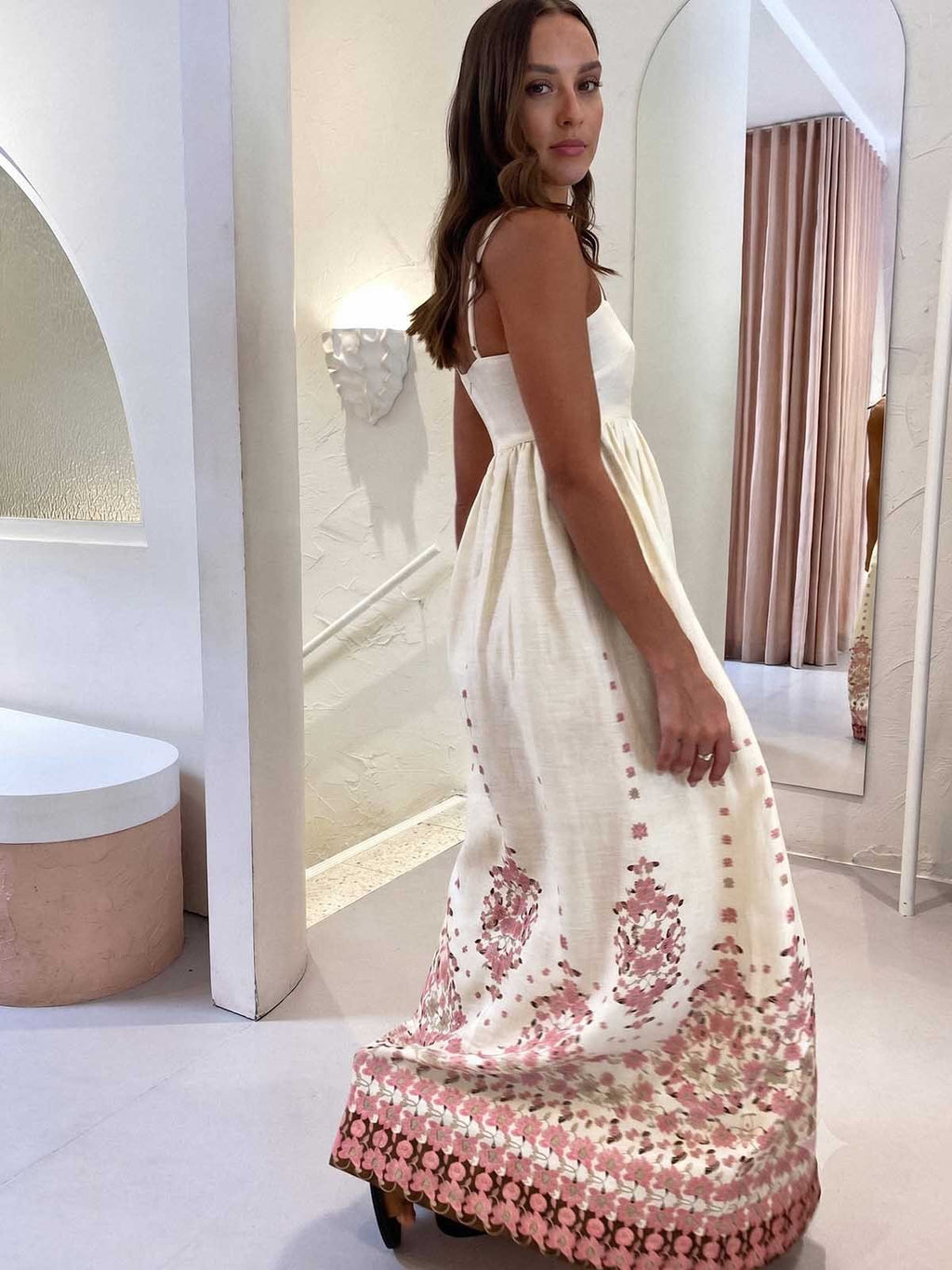 Embroidered Floral Linen Cami Maxi Dress