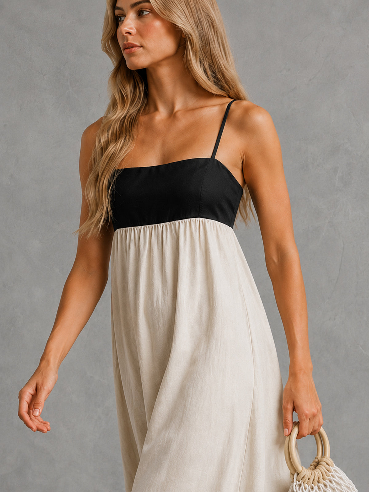 Contrast Bodice Open Back Maxi Dress