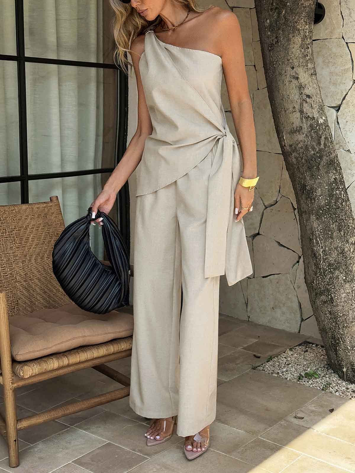 Ensemble deux pièces en lin une épaule