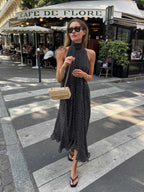 Polka Dot Chiffon Halter Neck Maxi Dress