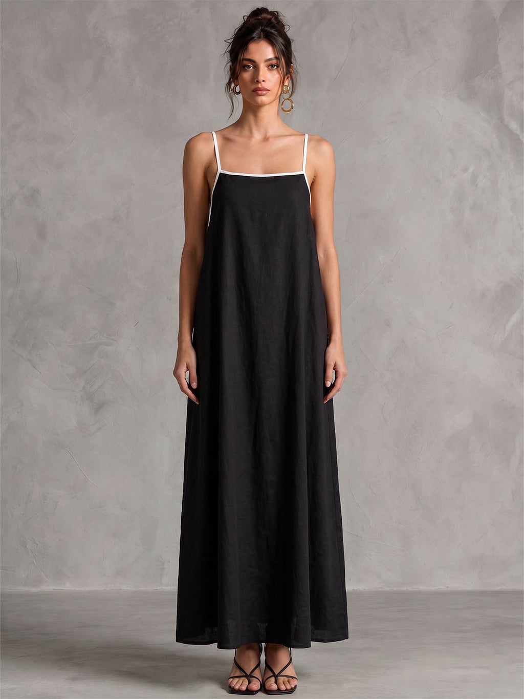 Linen-Blend Maxi Dress with Adjustable Spaghetti Straps