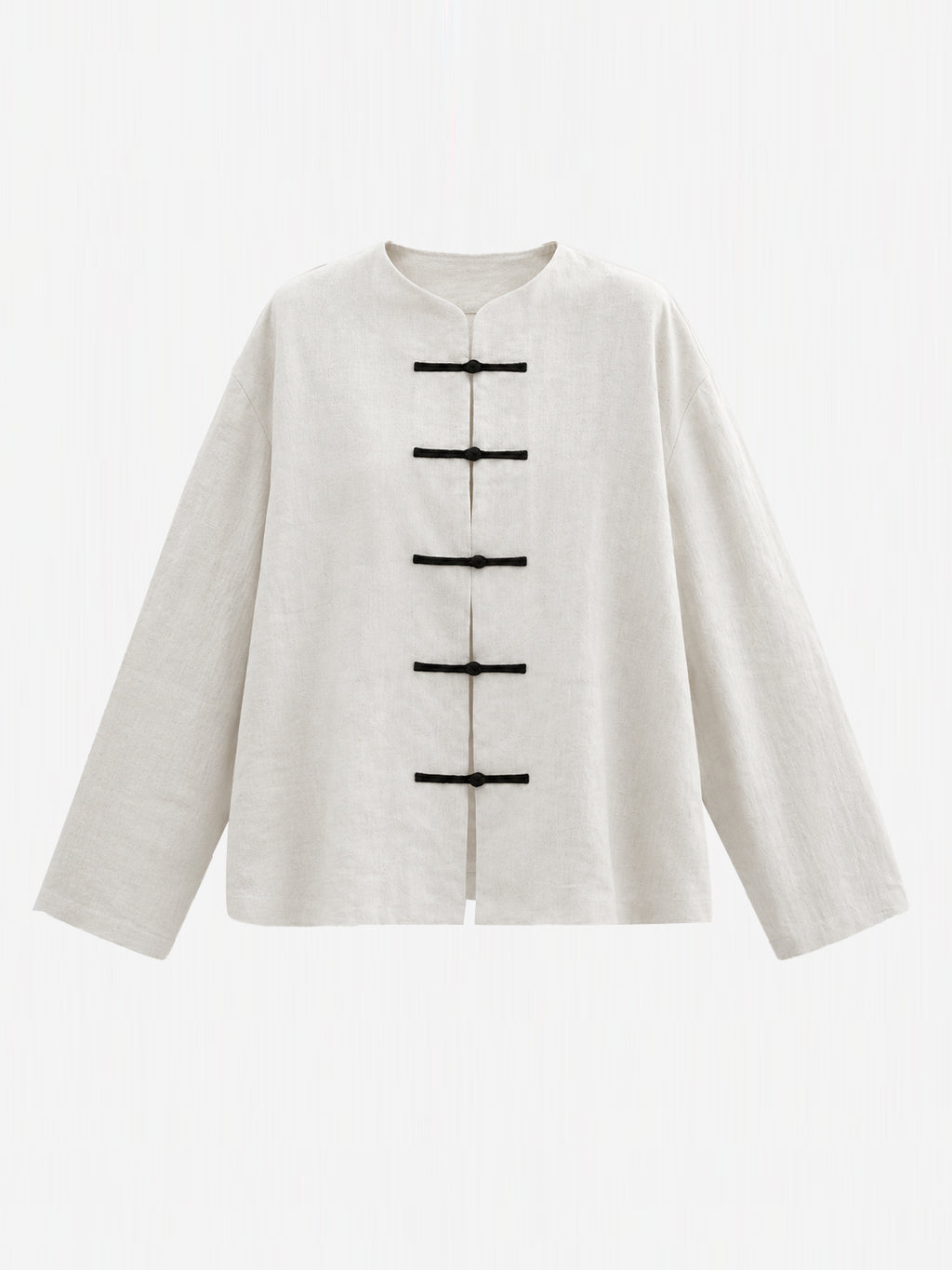 Linen Mandarin Collar Knot Button Jacket