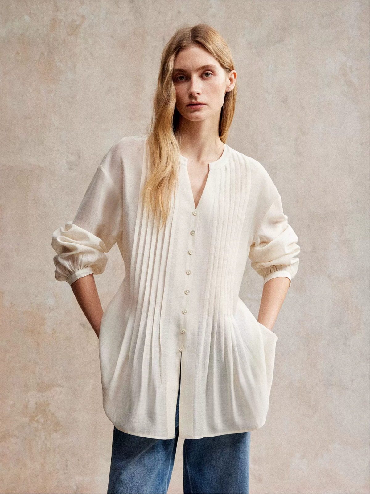 Pintuck Front Lyocell Blouse