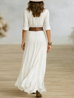 Leichtes Chiffon-Maxikleid in Weiß im Boho-Stil mit tiefem V-Ausschnitt und hohem Schlitz für Damen