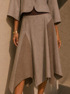 Asymmetric Pleated Ribbed Panel Skirt