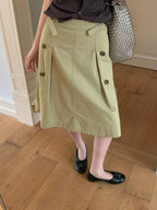 Button-Detail Cotton A-Line Midi Skirt