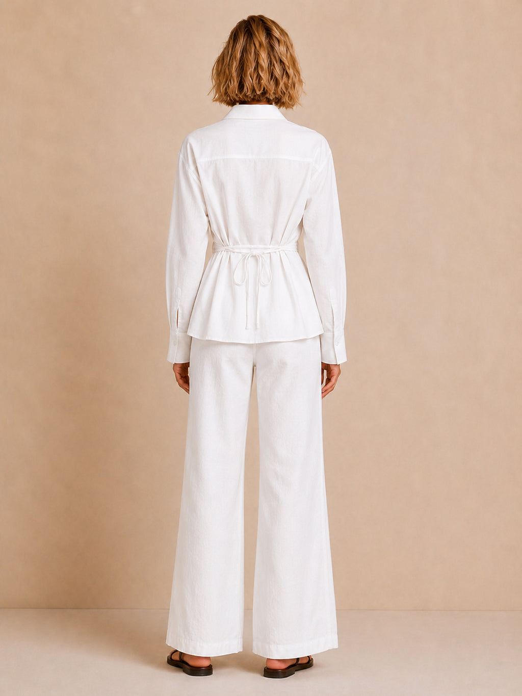 Cut Out Shirt & Wide Leg Pants Set