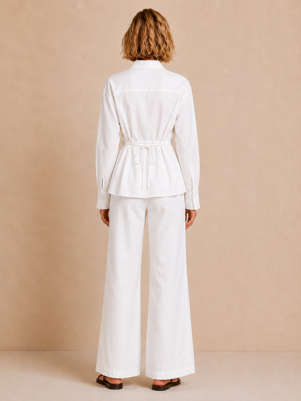 Cut Out Shirt & Wide Leg Pants Set