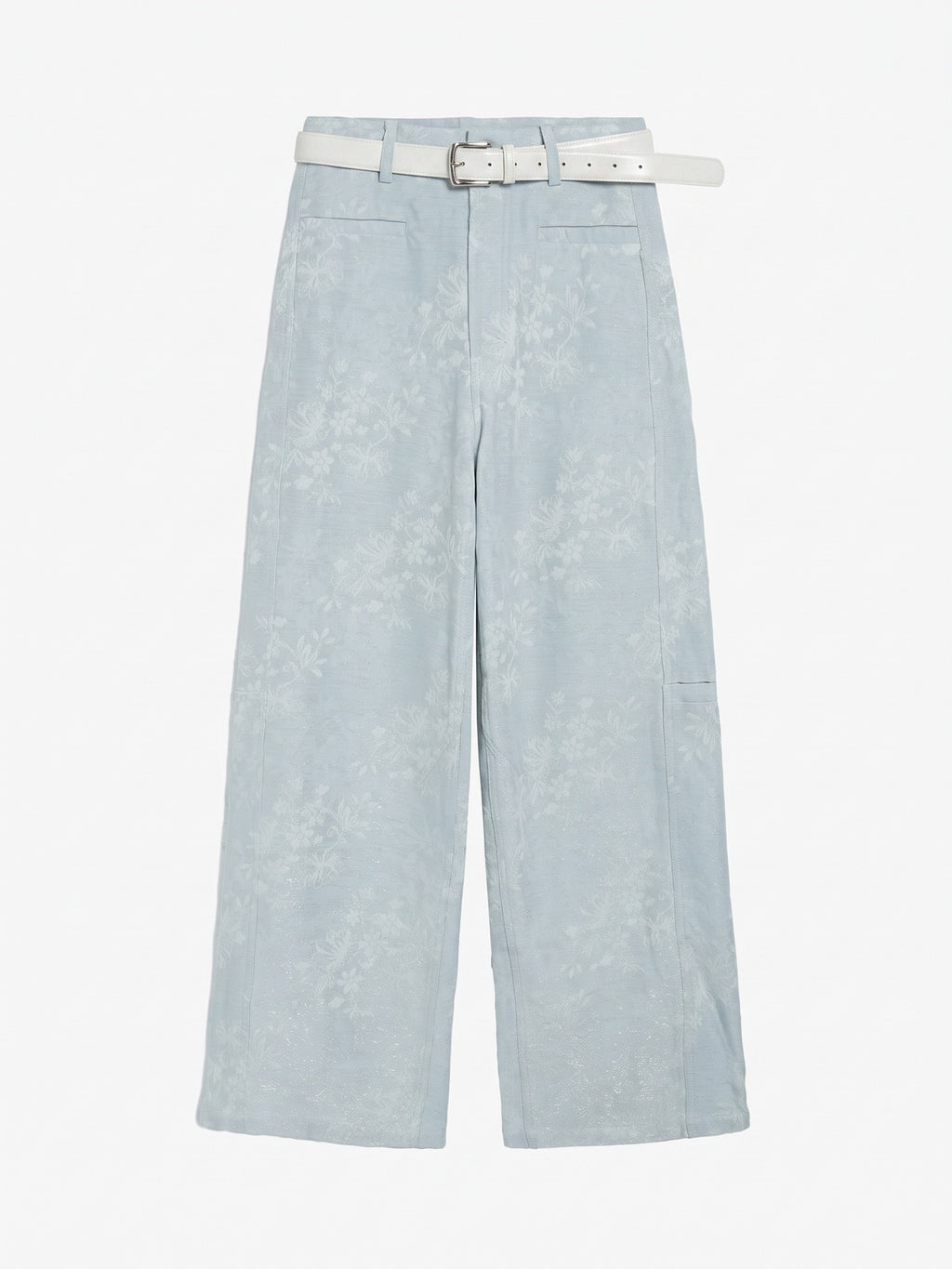 Lurex Floral Jacquard Wide-Leg Pants With Belt