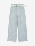 Lurex Floral Jacquard Wide-Leg Pants With Belt
