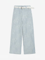 Lurex Floral Jacquard Wide-Leg Pants With Belt
