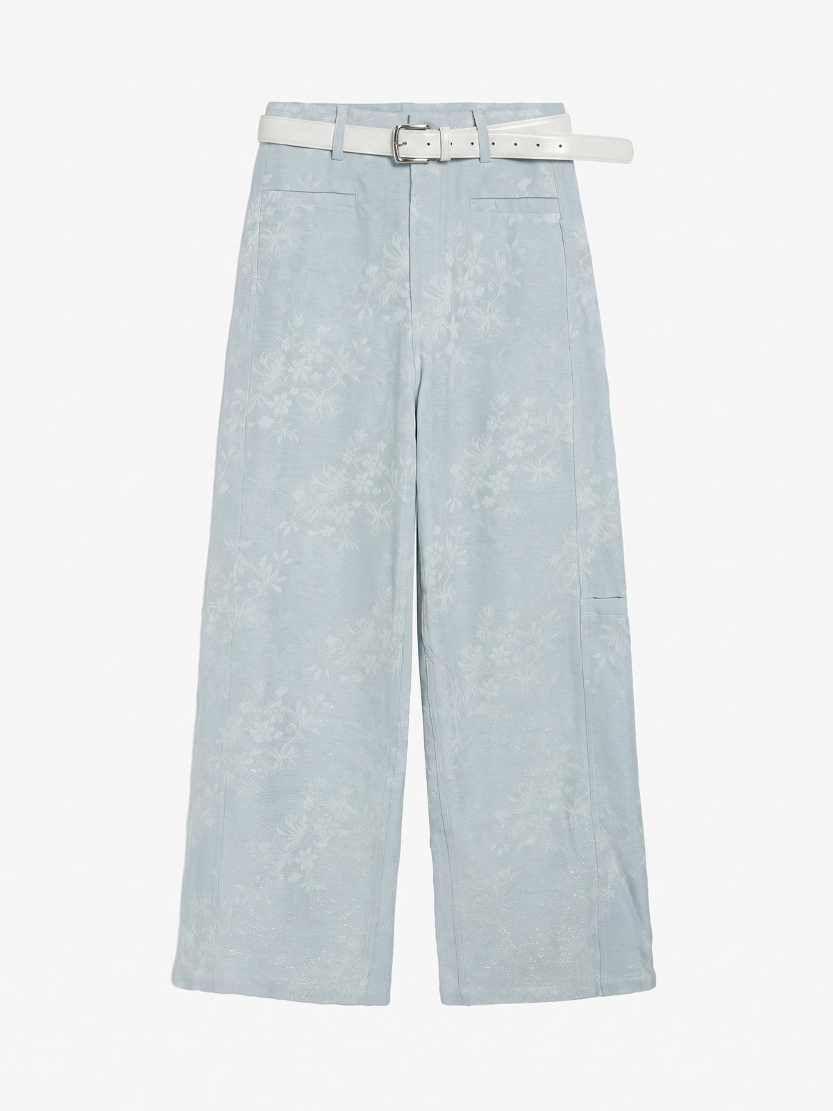 Lurex Floral Jacquard Wide-Leg Pants With Belt