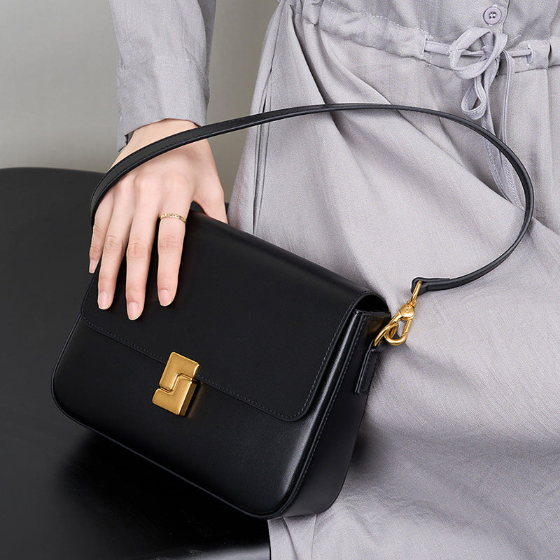Structured Cowhide Leather Shoulder Bag