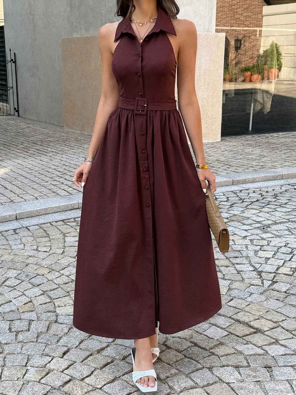 Vintage Line Collared Waist Dress