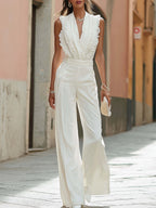 Ensemble large en satin blanc à volants