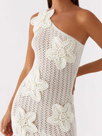 One Shoulder Crochet Mini Dress
