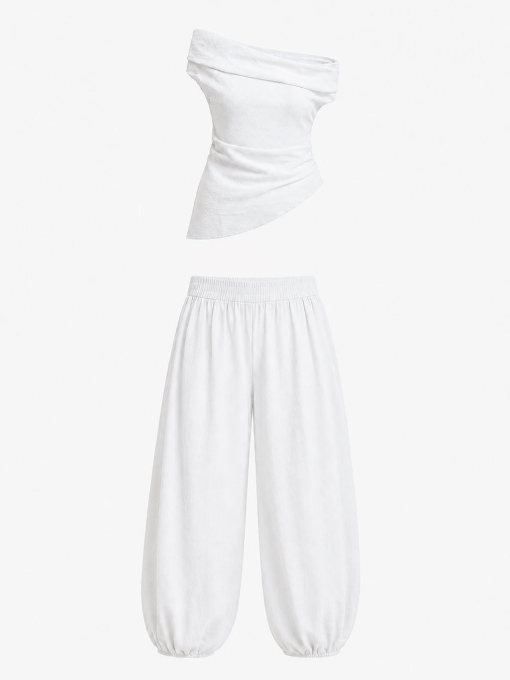 Off Shoulder Crinkled Linen Blend Top
