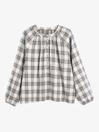 Gathered-Neck Plaid Blouse