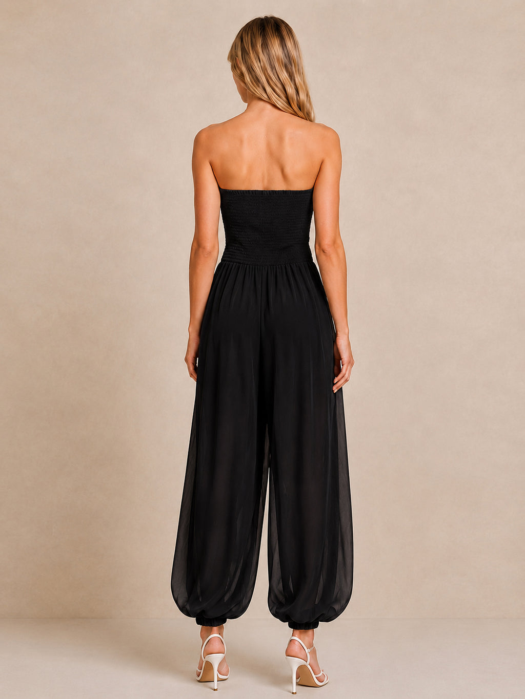 Strapless Smocked Wide Jumpsuit
