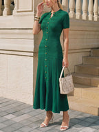 Pointelle Knit Button-Front Midi Dress