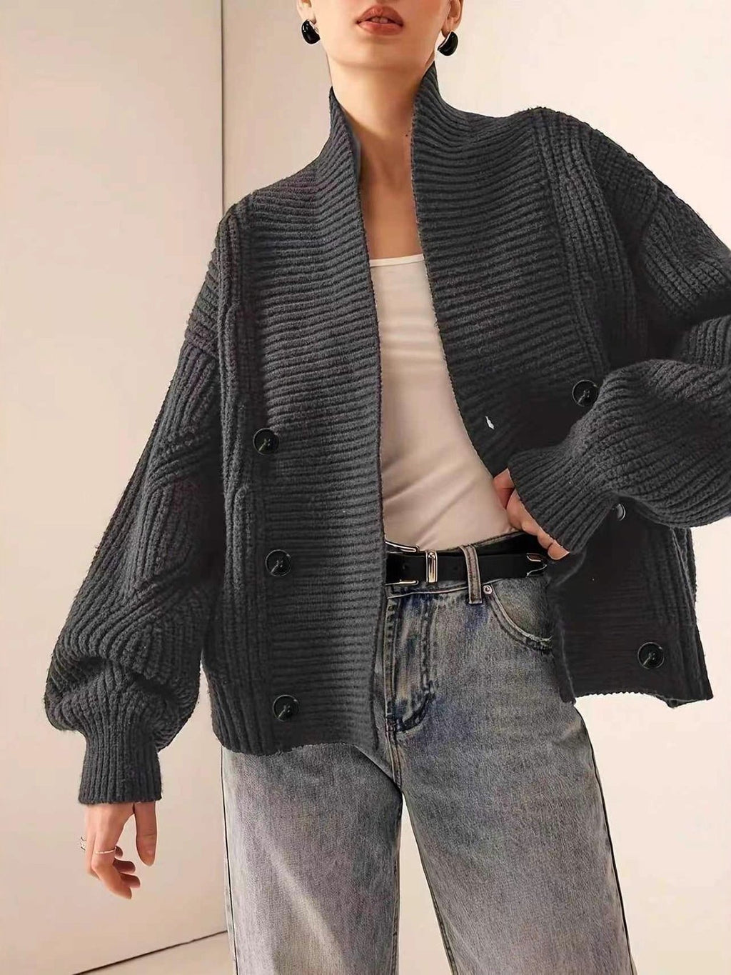 Double Breasted Shawl Collar Cardigan