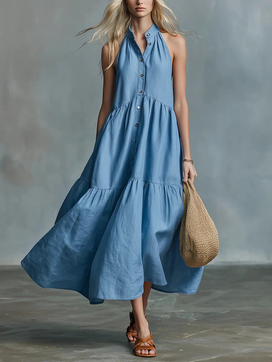 Halter Linen Blend Midi Dress