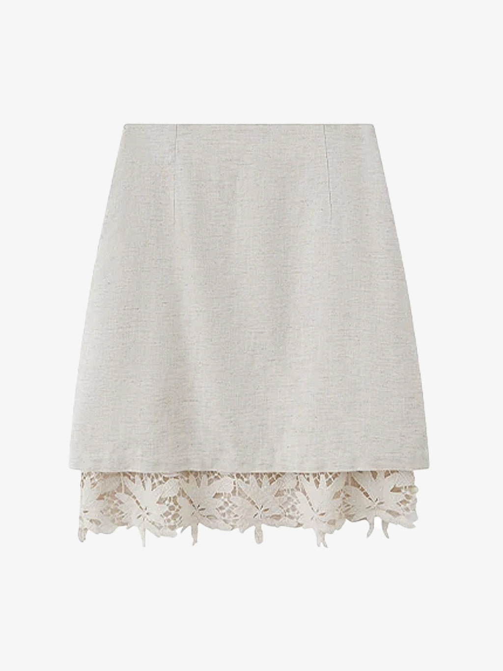 Patchwork Hollow-Out Lace Tencel-Linen Skirt