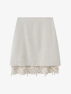 Patchwork Hollow-Out Lace Tencel-Linen Skirt