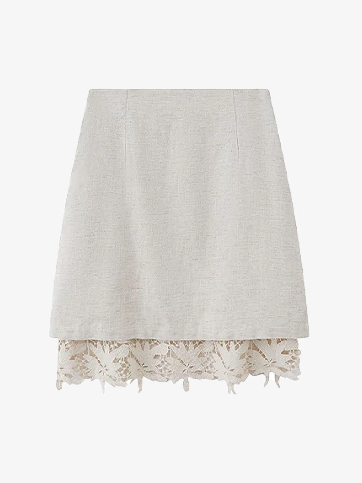 Patchwork Hollow-Out Lace Tencel-Linen Skirt