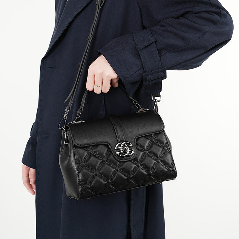 Structured Leather Top Handle Bag