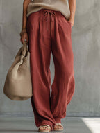 High-Waist-Freizeithose mit Kordelzug und weitem Bein