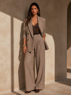 Double-Breasted Blazer Wide-Leg Trousers Set