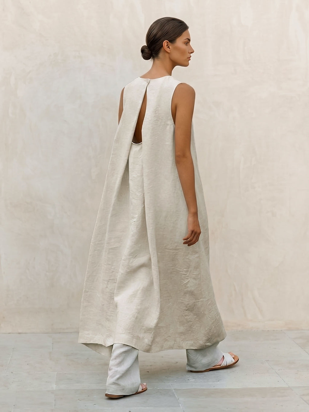 Open Back Draped Linen Dress