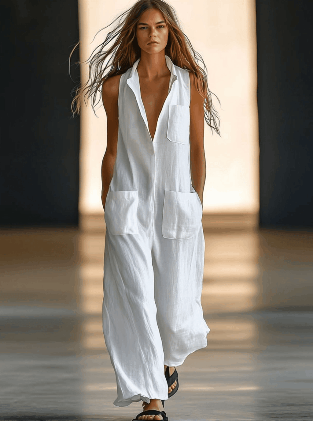 Deep V-Neck Sleeveless Maxi Jumpsuit