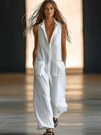 Tiefer V-Ausschnitt Ärmelloser Maxi-Jumpsuit
