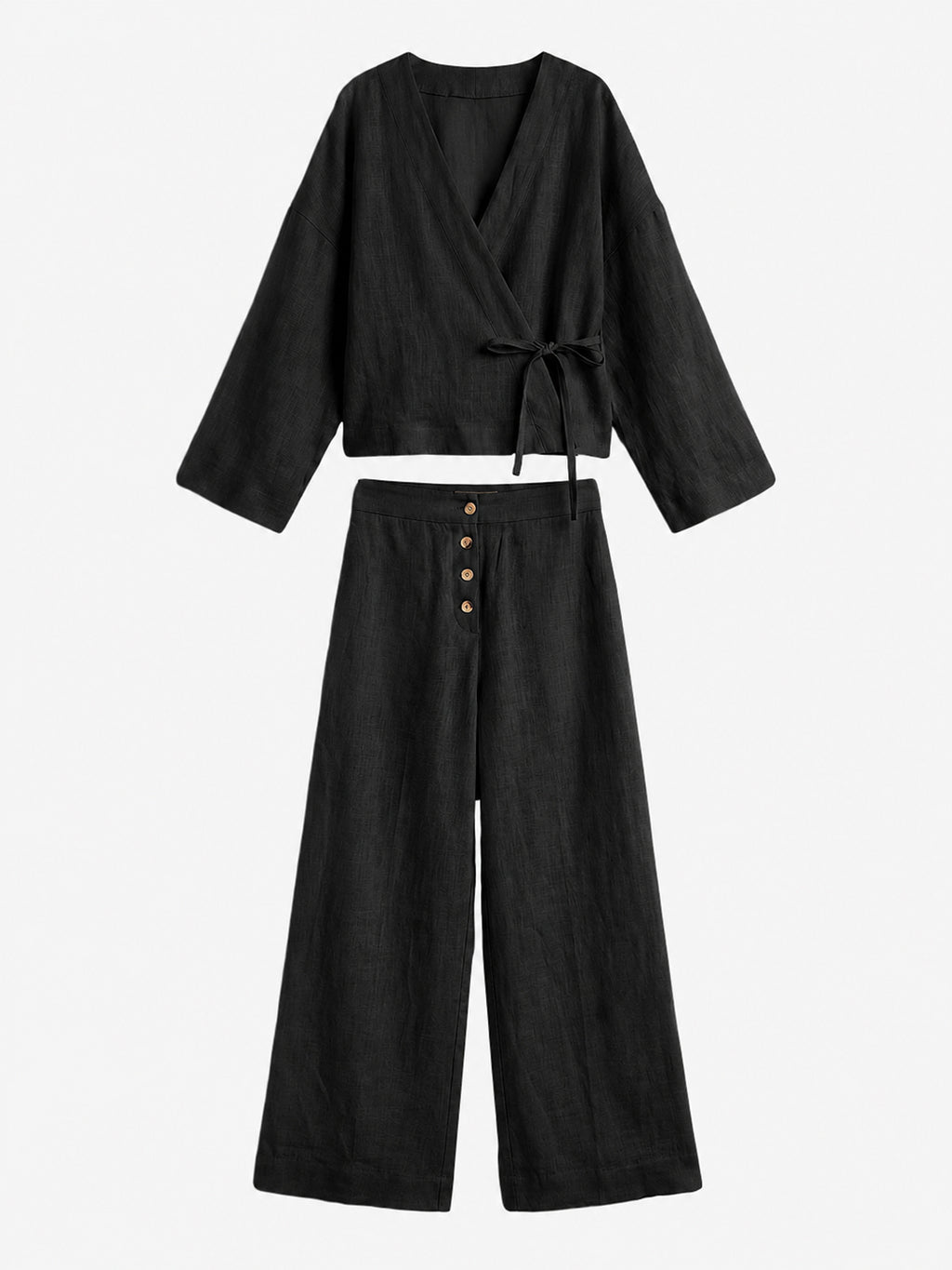 Linen Wrap Top Wide Leg Set