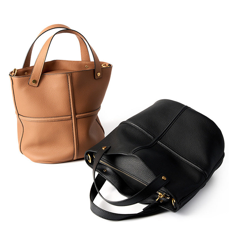 Soft Cowhide Leather Bucket Bag